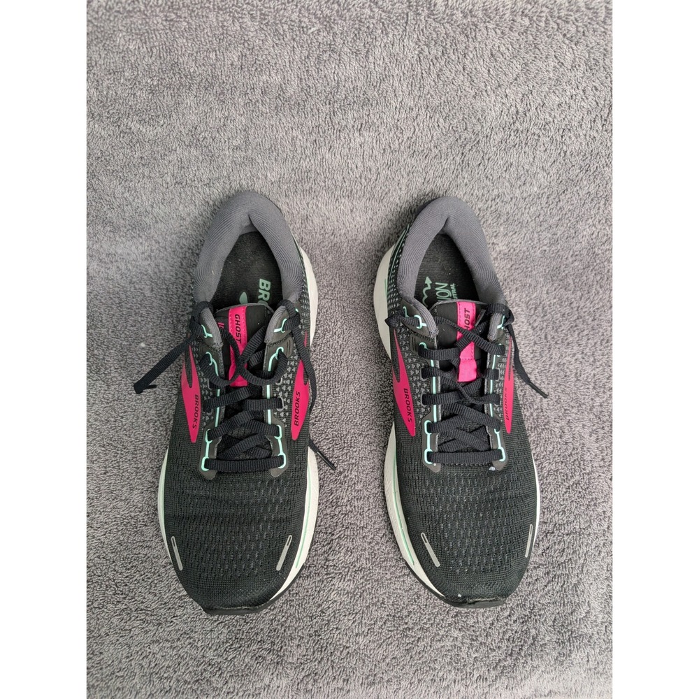 Brooks Ghost 14 Womens Running Shoes Black Pink Teal 1203561B013 Size 9 US